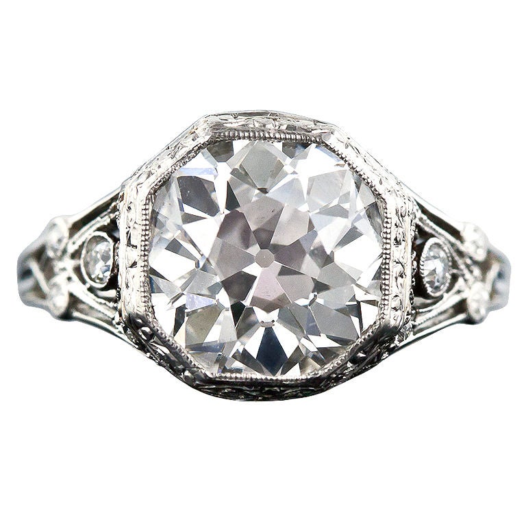 3.55 Carat Original Art Deco Solitaire Diamond Ring