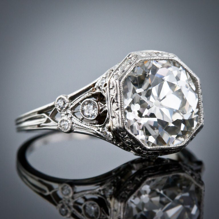 3.55 Carat Original Art Deco Solitaire Diamond Ring at 1stdibs