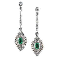 Vintage Edwardian Diamond and Emerald Drop Earrings