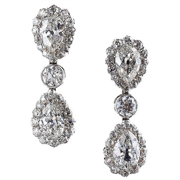 Gorgeous Double Pear Shape Diamond Earrings For Sale