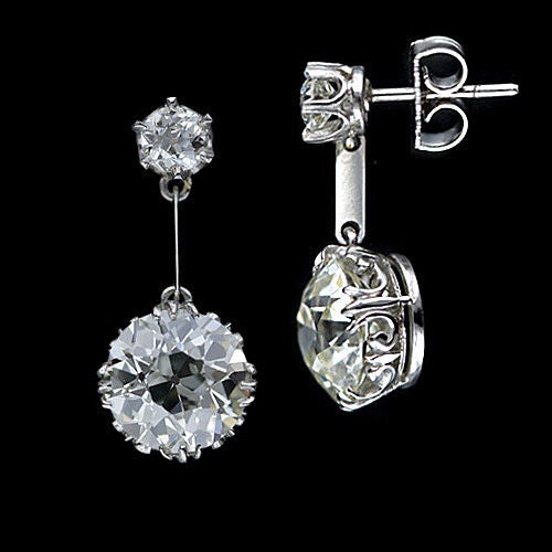 Women's 5.80 Carat Antique Style Diamond Drop Earrings