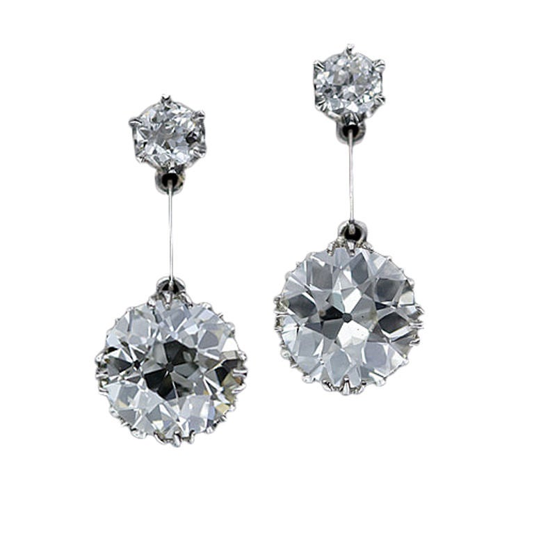 5.80 Carat Antique Style Diamond Drop Earrings