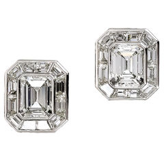 Glamorous 9.58 Carat Total Emerald Cut Diamond Earrings