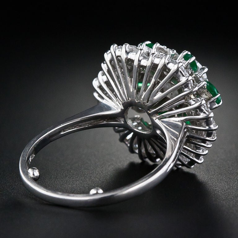 Women's 1.05 Carat Center Diamond, Emerald and Diamond Cocktail Ring For Sale