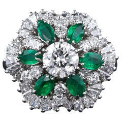 1.05 Carat Center Diamond, Emerald and Diamond Cocktail Ring