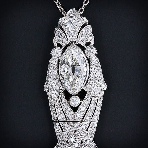 La Cloche Edwardian Diamond Pendant Necklace 1