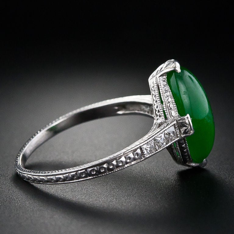Edwardian Fine Natural Jade and Diamond Ring For Sale
