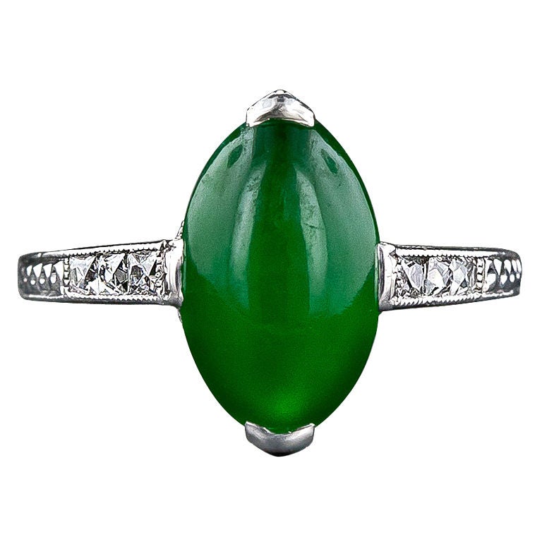 Fine Natural Jade and Diamond Ring For Sale