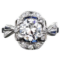 Antique 1.15 Carat Diamond and Calibre Sapphire Edwardian Engagement Rin