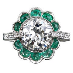 2.56 Carat Antique Diamond Ring with Emeralds
