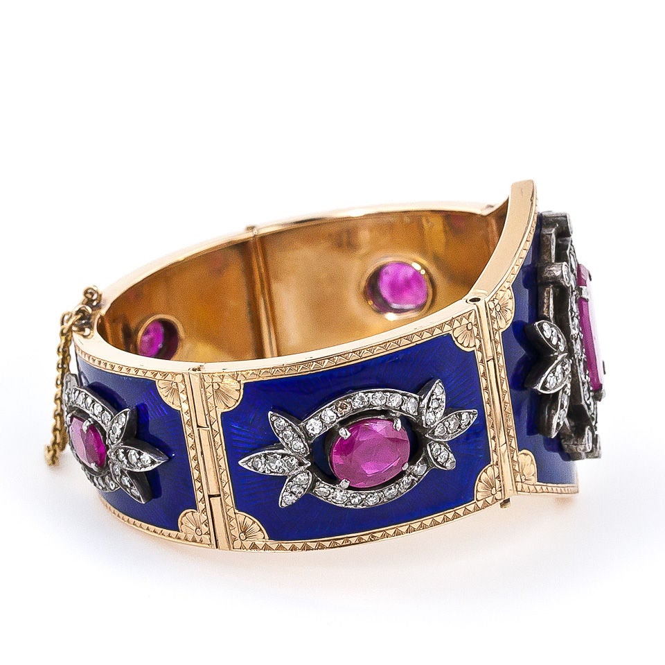Victorian Ruby, Diamond and Enamel Cuff In Excellent Condition For Sale In San Francisco, CA