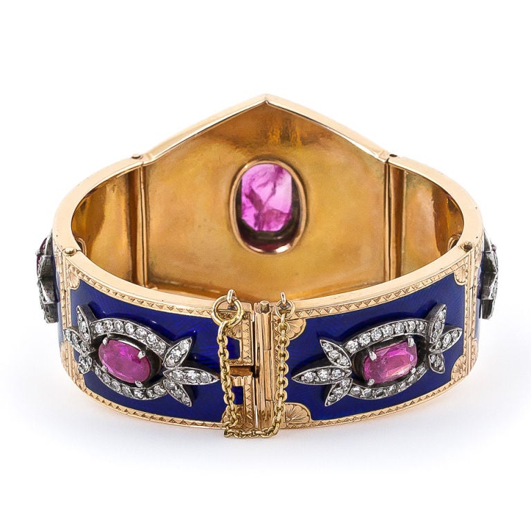 Women's Victorian Ruby, Diamond and Enamel Cuff For Sale