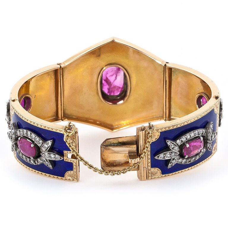 Victorian Ruby, Diamond and Enamel Cuff For Sale 1