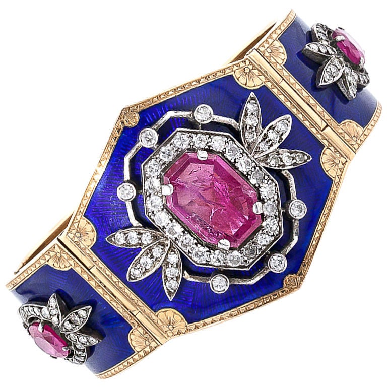 Victorian Ruby, Diamond and Enamel Cuff For Sale