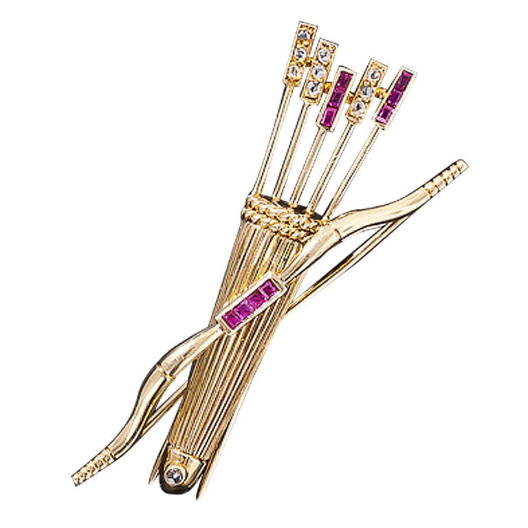 Cartier France Bow and Arrow Brooch For Sale