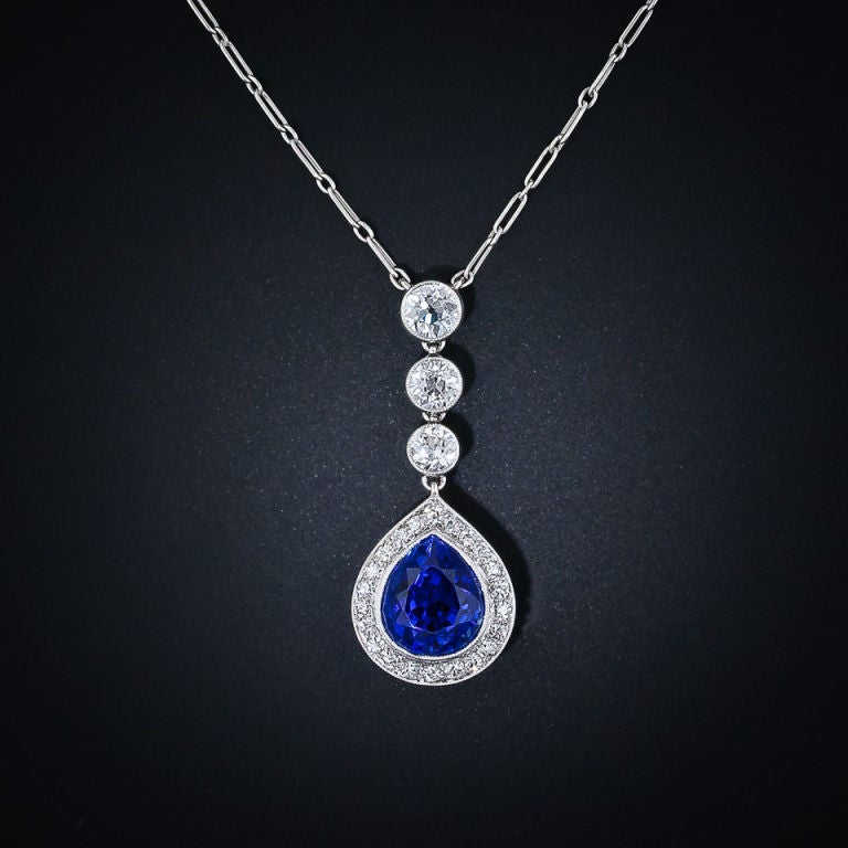 T.B. Starr Natural-No Heat Burma Sapphire and Diamond Necklace In Excellent Condition In San Francisco, CA