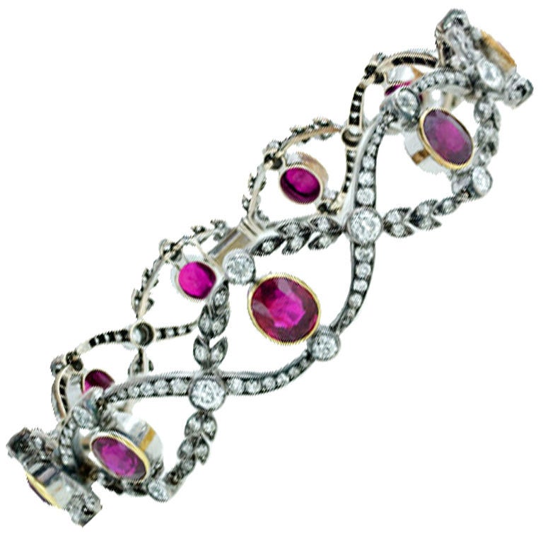 Edwardian Garland Style Ruby and Diamond BraceletChoker at 1stdibs