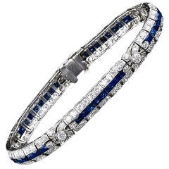 Antique Art Deco Platinum Diamond and Sapphire Bracelet
