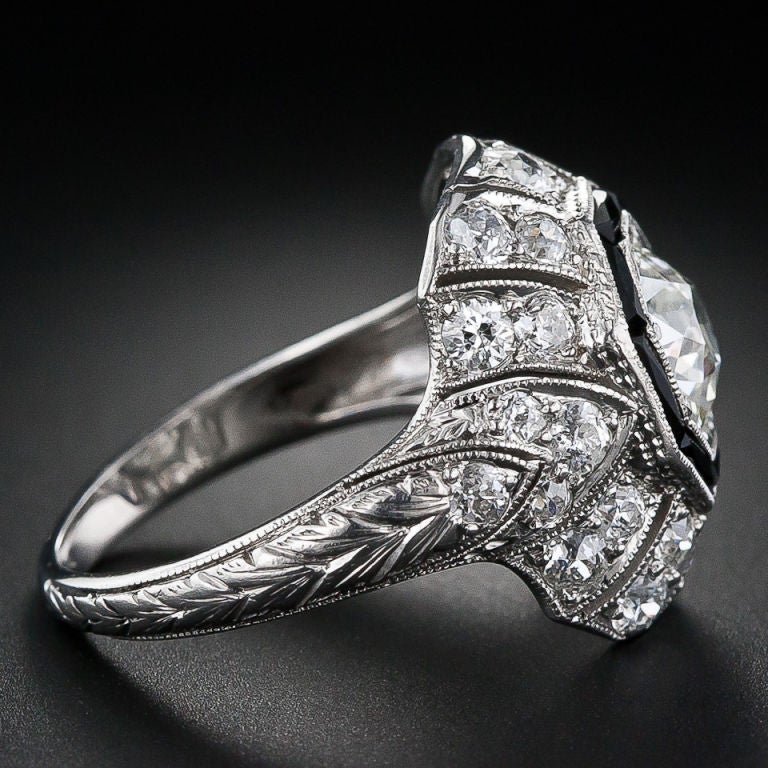 Women's 1.15 Carat Diamond and Onyx Art Deco Diamond Ring