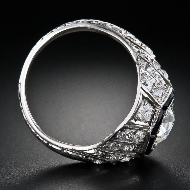 1.15 Carat Diamond and Onyx Art Deco Diamond Ring 1