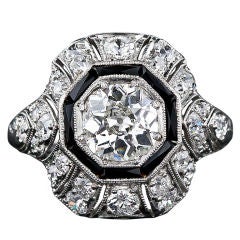 1.15 Carat Diamond and Onyx Art Deco Diamond Ring
