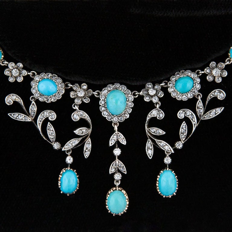 Late Victorian Turquoise and Diamond Necklace 1