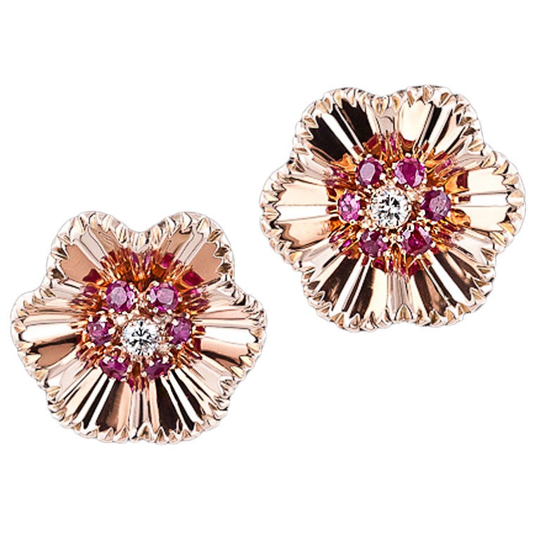 Diamond and Ruby Retro Clip Earrings at 1stdibs
