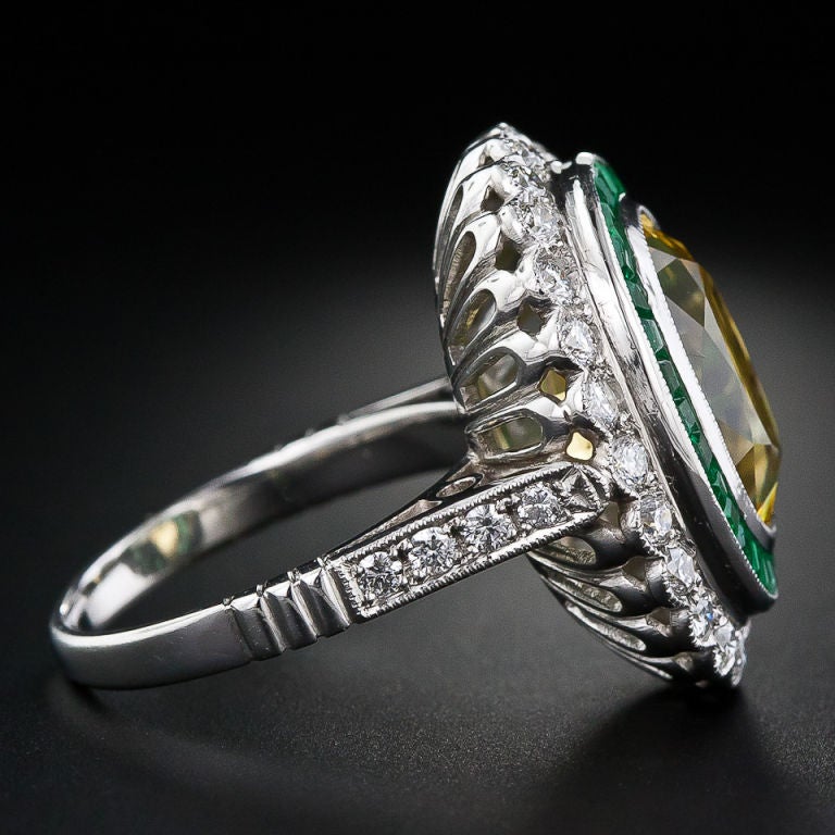 Contemporary Classic Yellow Sapphire, Emerald and Diamond Ring