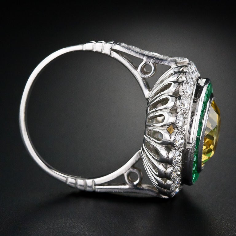 Women's Classic Yellow Sapphire, Emerald and Diamond Ring