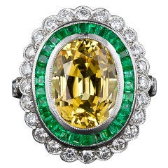 Classic Yellow Sapphire, Emerald and Diamond Ring