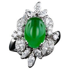 Mid-Century Natural Jade and Diamond Ring
