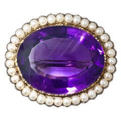 Colossal Antique Amethyst and Pearl Brooch