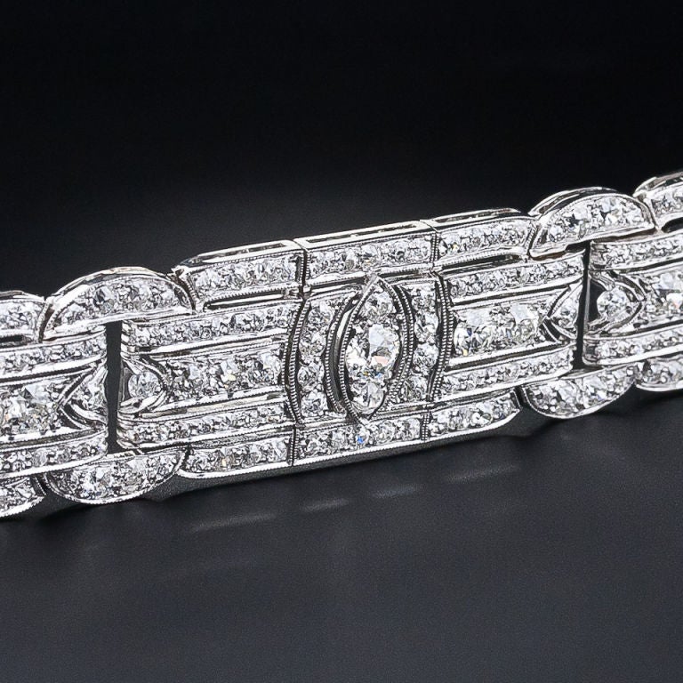 Women's Art Deco Platinum Diamond Bracelet For Sale
