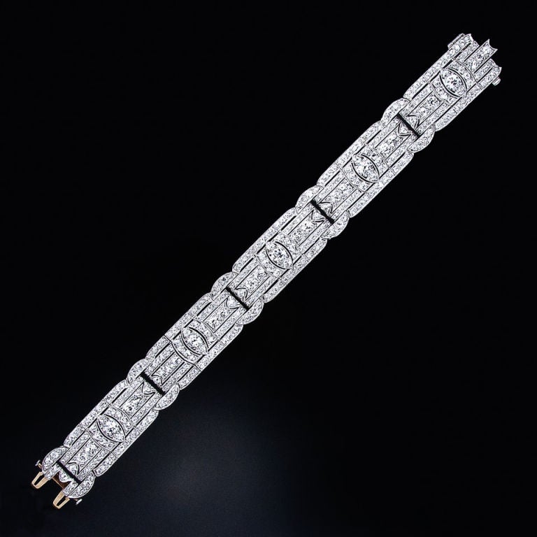 Art Deco Platinum Diamond Bracelet For Sale 1
