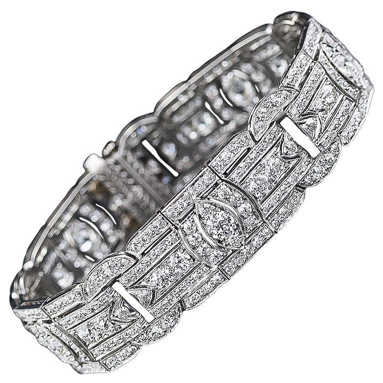 Art Deco Platinum Diamond Bracelet For Sale