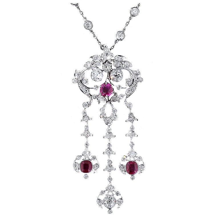 Edwardian Diamond and Ruby Necklace For Sale