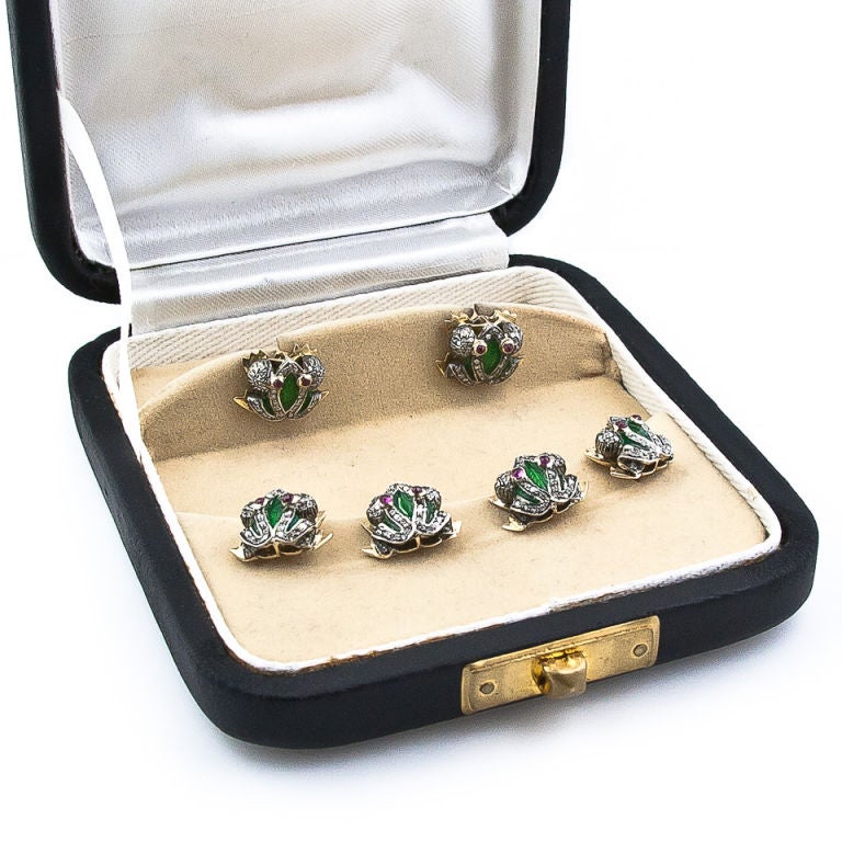 Diamond, Ruby and Black Onyx Enameled Frog Dress Set