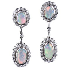 Estate Opal and Diamond Drop Earrings