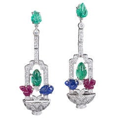Diamond and Carved Gemstone 'Tutti-Frutti' Earrings