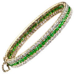 Antique Demantoid Garnet and Diamond Bangle Bracelet