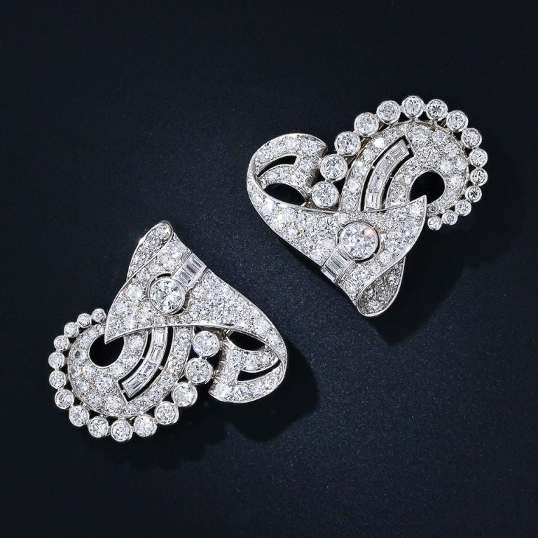 Art Deco Double Clip Brooch In Excellent Condition For Sale In San Francisco, CA