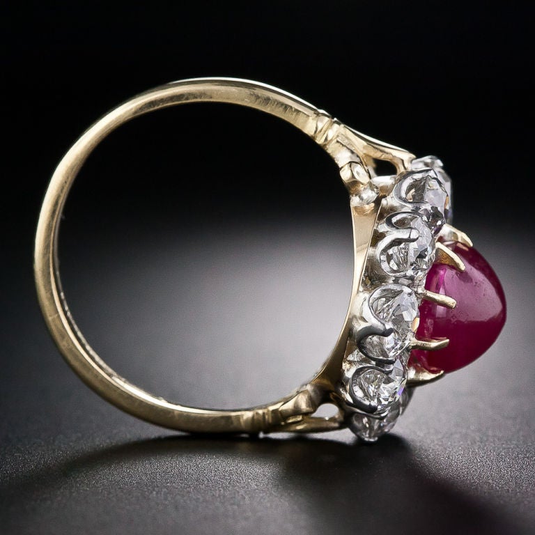 Victorian 'No Heat' Burmese Ruby and  Diamond Cluster Ring 1