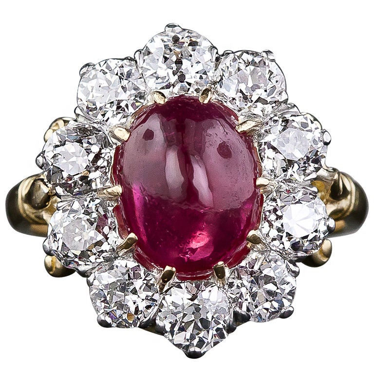 Victorian 'No Heat' Burmese Ruby and  Diamond Cluster Ring