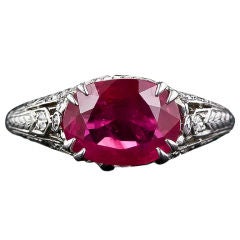 Natural "No Heat" Burma Ruby and Diamond Antique Ring