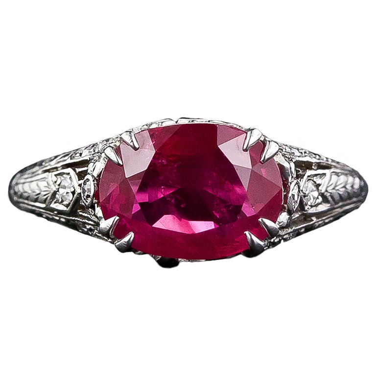 Natural "No Heat" Burma Ruby and Diamond Antique Ring at 1stDibs