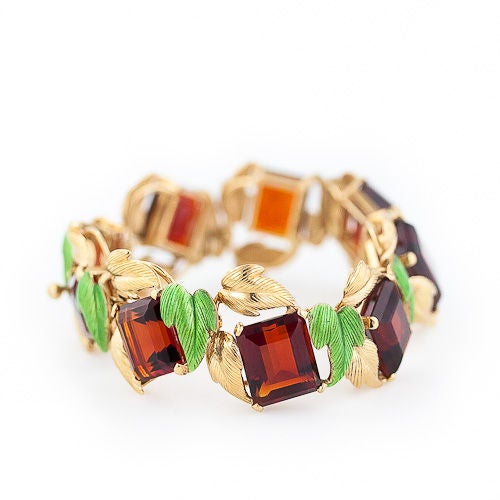 Madeira Citrine Enamel Bracelet and Earrings In Excellent Condition For Sale In San Francisco, CA