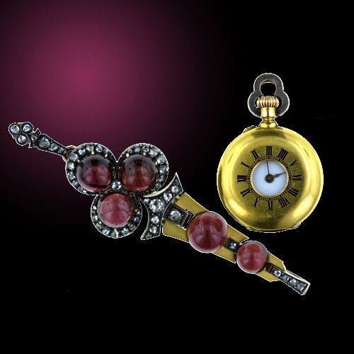 Women's Magnificent Gold, Garnet and Diamond Pendant Watch