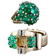 TRABERT & HOEFFER - MAUBOUSSIN Retro Emerald Bracelet Watch and Ring