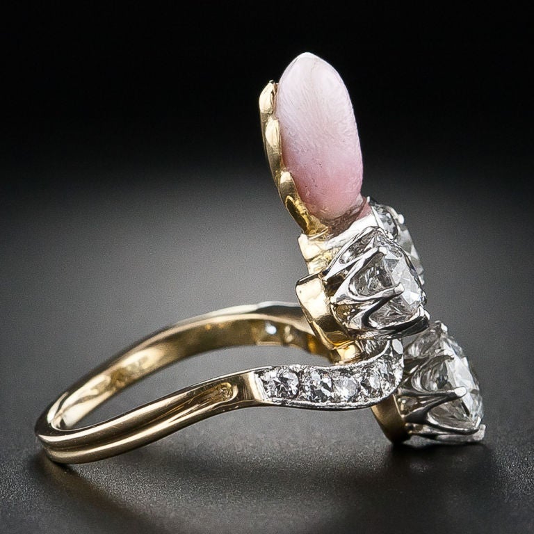 Edwardian Antique Diamond Conch Pearl Ring