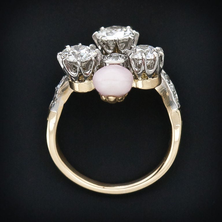 Women's Antique Diamond Conch Pearl Ring